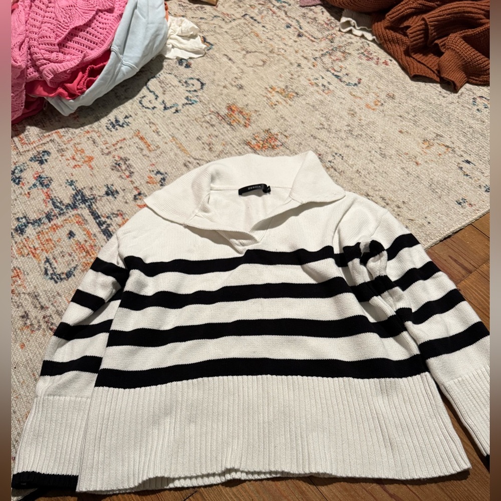 Elegant Black and White Striped Women's Sweater